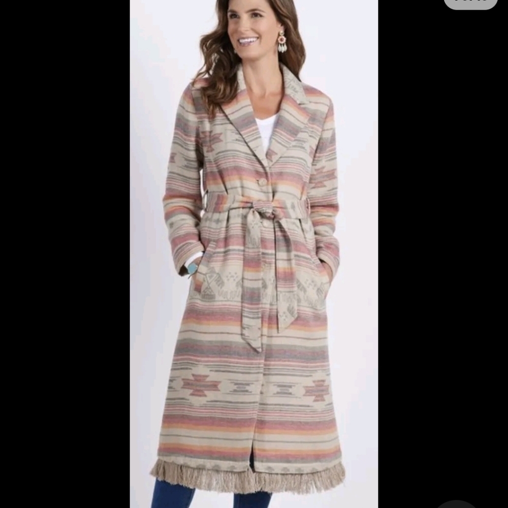 Soft Surroundings Ranch House Blanket Coat Size M